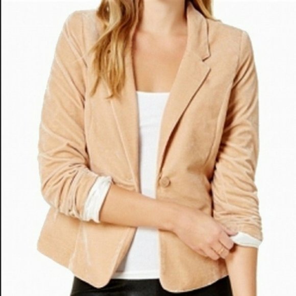 Kensie Velvet One Button Blazer Jacket Beige
